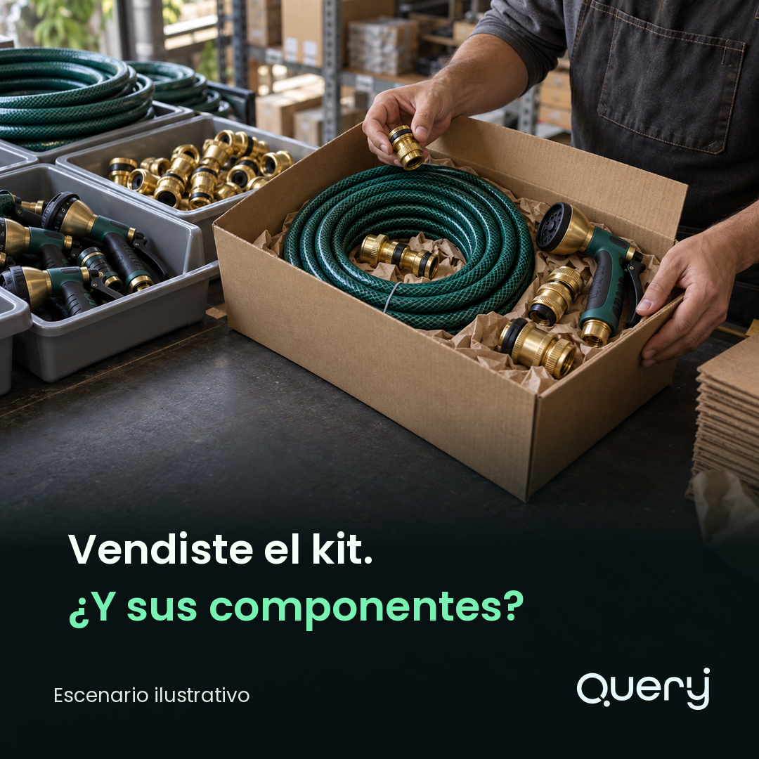 Preparación de un kit de riego y sus componentes en bodega. Escenario ilustrativo.